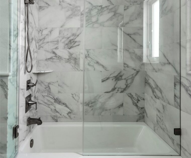 white marble shower